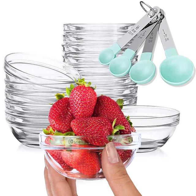 Osnell USA Small Glass Cooking Bowls, Microwave Safe, 4-ounce, Durable Glass Prep Bowls Stackable - Glass Ramekins (10 Small Glass Bowls Value Pack)