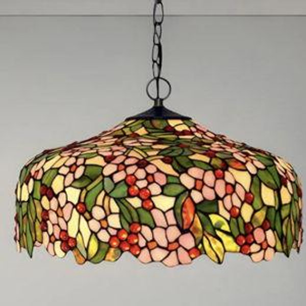 Tiffany Floral Stained Glass Pink Pendant Chandelier Light - Green