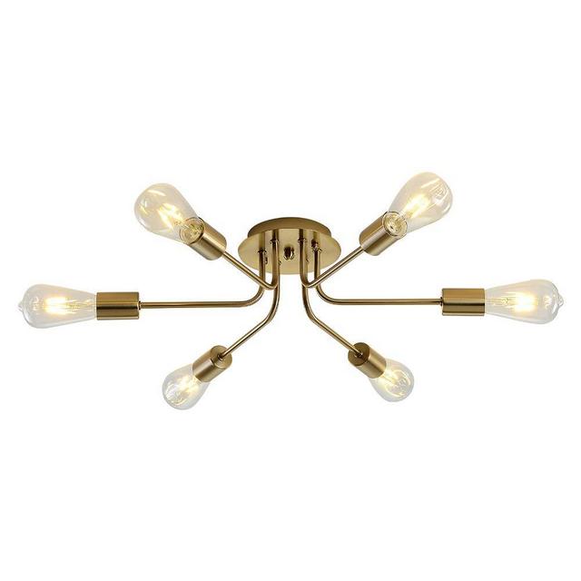 Xilicon 6 Lights Sputnik Chandelier Brushed Brass Semi Flush Mount Ceiling Light Modern Pendant Light for Kitchen Bathroom Dining Room Bed Room Hallway