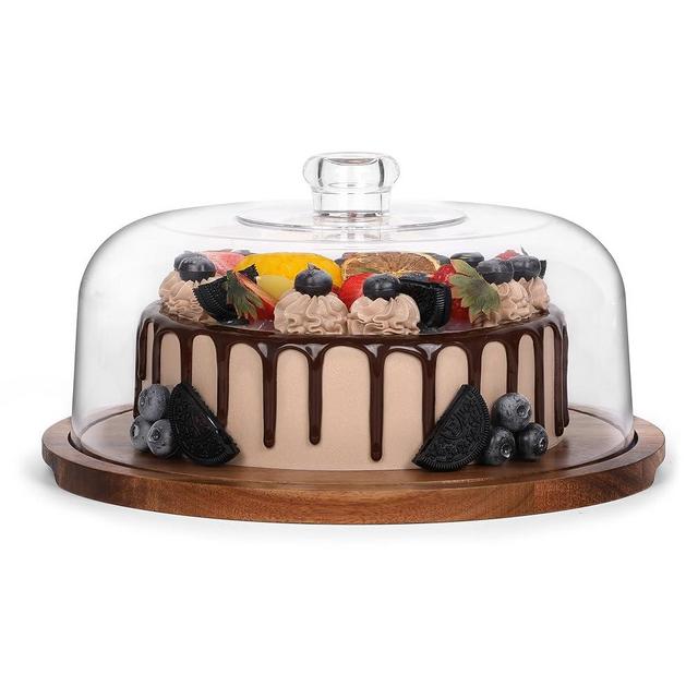 Bellsal Cake Stand with Clear Acrylic Dome Lid, Acacia Wood Cake Holder with Lid, Cake Plate with Lid for Baking Gifts, Cake Display Server Tray for Birthday Party Weddings