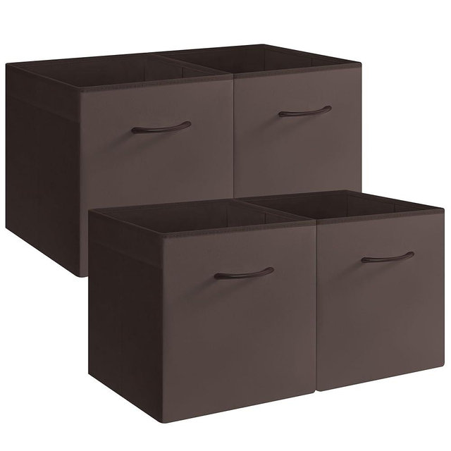 StorageWorks Brown Storage Cubes, 13x13 Storage Cube Bins with Handle, Cube Storage Organizer Bins for Shelves and Closet, Collapsible Storage Bins, 4-Pack