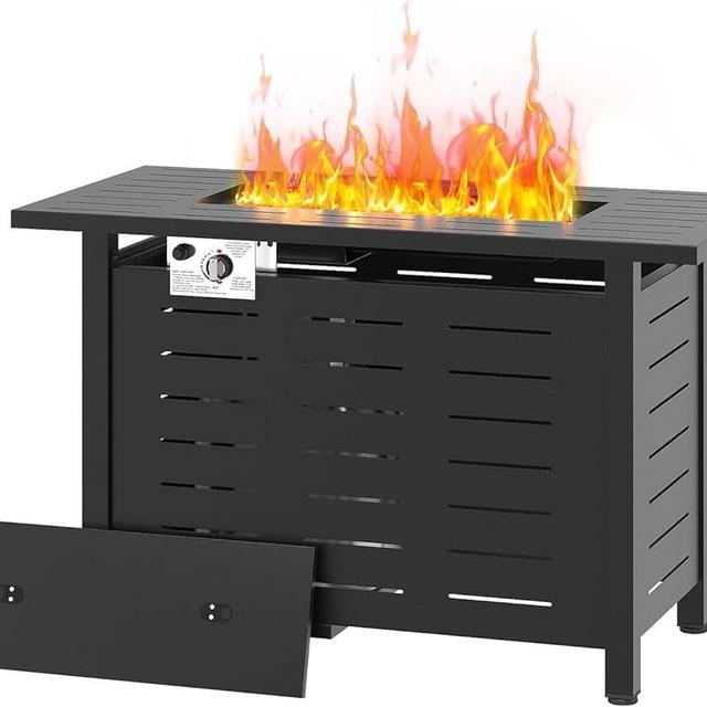 41 in Propane Fire Pit Table by Aoxun, 50,000 BTU Outdoor Gas Fire Table with Waterproof Cover, Rectangular Steel Fire Table with Lid and Lava Rock for Outdoor, Patio, Backyard,Metal Black