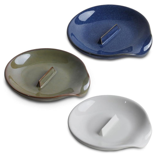 FFQ Egg Cracker Spoon Holder, Spoon Rest for Kitchen, Ceramic Spoon Holder for Stove Top, Cooking Spoon Holder,Heat Resistant Utensil Rest for Countertop, Dishwasher Safe, 3 pack