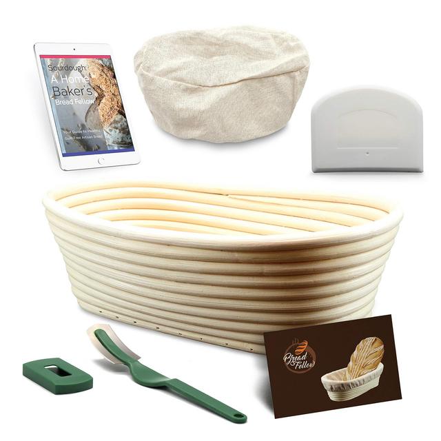 10 Inch Oval Banneton Bread Basket - Proofing Baskets for Sourdough Bread Proofing Basket | Plastic Dough Scraper | Bread Lame | Cloth Liner - Bread Baking Set Bread Making Tools