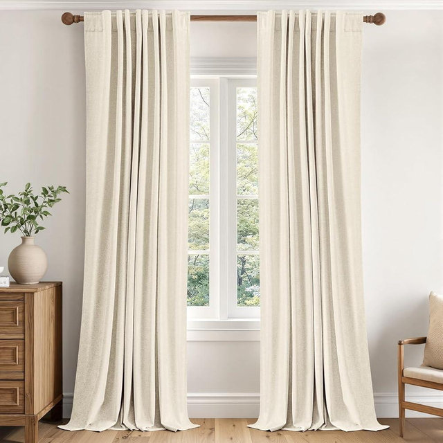 MIULEE 100% Blackout Linen Curtains for Bedroom 84 inches Long, Thermal Insulated Room Darkening Black Out Drapes for Living Room, Back Tab Rod Pocket, 2 Panels Set, 40 Wide x 84 Length, Cream Beige