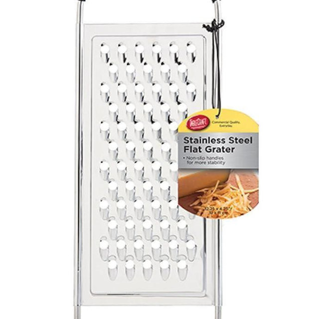 TableCraft SG206BH, 12.25" x 4.25" Stainless Steel Flat Grater, Extra Coarse Holes for Shredding Cheese and Vegetables, Compact and Easy to Store, Dishwasher Safe