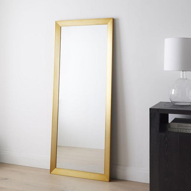 Thick Metal Frame Floor Mirror, Antique Brass, 30x72