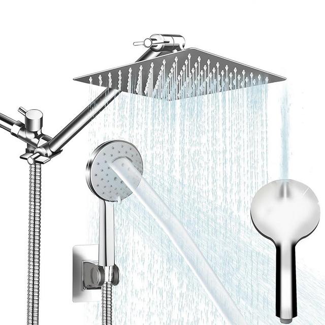 Jafeton Rainfall Shower Head Combo, THE FIRST WATERFALL handheld mode, 8 Inch Rain Shower Head with Handheld 6 Spray Modes Pressurize Bath Sprayer, Overhead Shower with Adjustable Extension Arm,Chrome