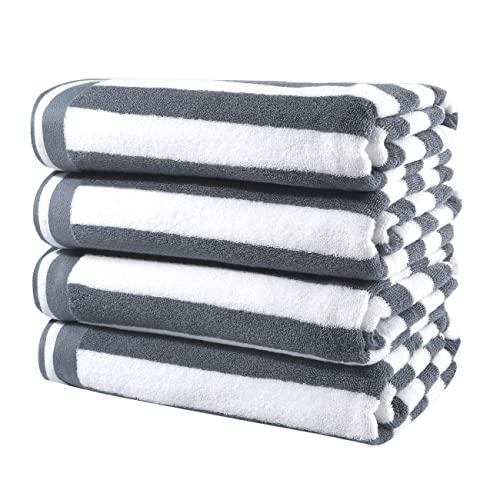 CASOFU Bath Towel Set, Cabana Stripe Bath Towels, Super Soft Cotton Bath Towels with Light Stripe - 100% Ring Spun Cotton Large Pool Towels (Grey, 4 Pack)