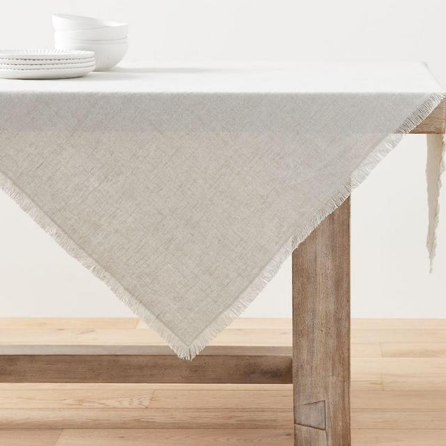 Frayed Linen Table Throw - Light Flax