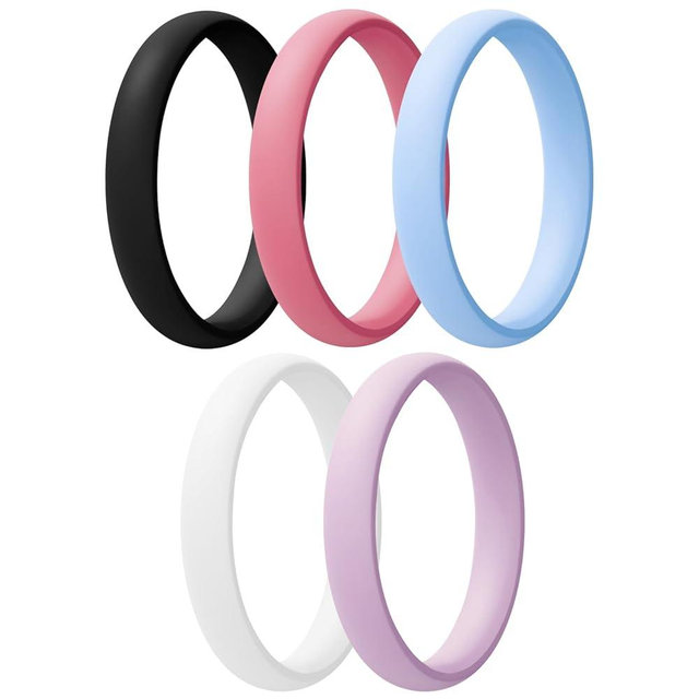 Egnaro Women's Bridal Rings Sets, Thin and Stackable Rings Silicone Women Wedding Bands，Rubber Promise Rings for Gift, Anniversary Ring for Work Out- 2.5mm Width - 1.8mm Thick