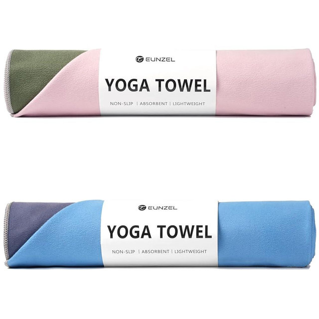 Eunzel 2 Pack Hot Yoga Towel, Reversible Two-Tone Non-Slip Yoga Mat Towel, Sweat Absorbent for Hot Yoga, Pilates and Workout, 72" x 26.5", Navy& Blue/Army Green& Pink