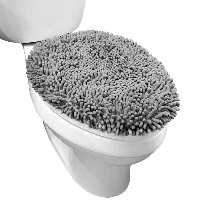 Gorilla Grip Shag Chenille Bathroom Toilet Lid Cover, Machine Wash, Ultra Soft Plush Seat Covers, Large Fabric Covers, 19.5x18.5, Fits Standard Toilet Lids, Bath Room Accessories and Decor, Gray