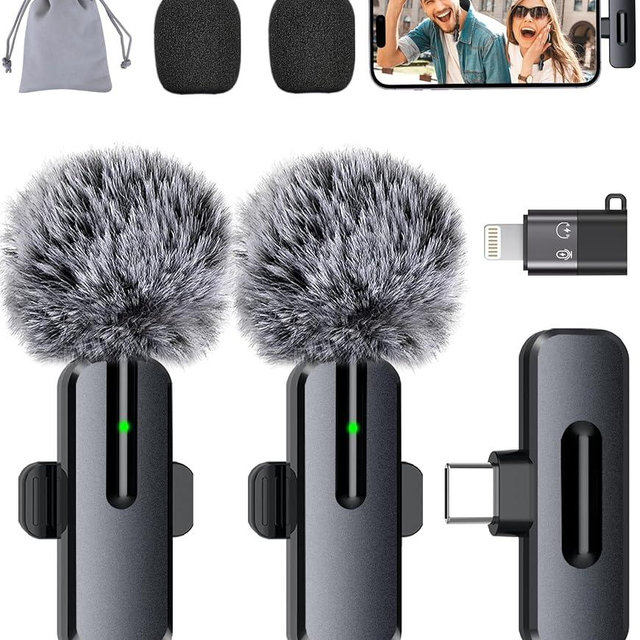 ZOPPLM Wireless Mini Microphone for iPhone - 2 Pack Lavalier Bluetooth Microphone for Video Recording, 2 in 1 Noise Reduction Lapel Mic for Ipad, Android,Clip-on Mini Mic for Content Creators Podcast