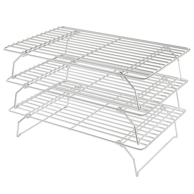 Cooling Racks for Cooking and Baking - 3 Tier Stackable Grid Wire Baking Rack for Oven Cooking, Baking, Grilling, Roasting - Dishwasher Safe Bacon Rack - Silver