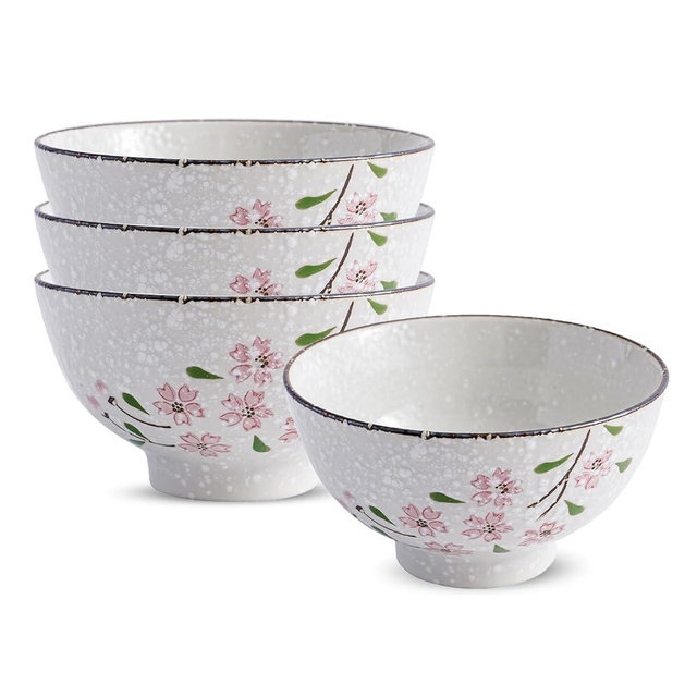 DealbyBox 4.5 Inch Porcelain Small Bowls, 10 OZ Ceramic Dessert Bowls, for Kitchen, Side Dishes, Ice Cream Rice Soup Snack Cereal(4Pack, Pink Flowers)