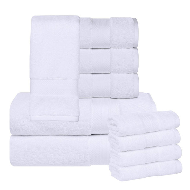 Luxury Cotton Heavyweight Solid Plush 10-Piece Towel Set, White - Blue Nile Mills