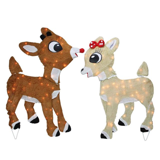 Northlight Lighted Rudolph and Clarice Outdoor Christmas Decorations - 32"