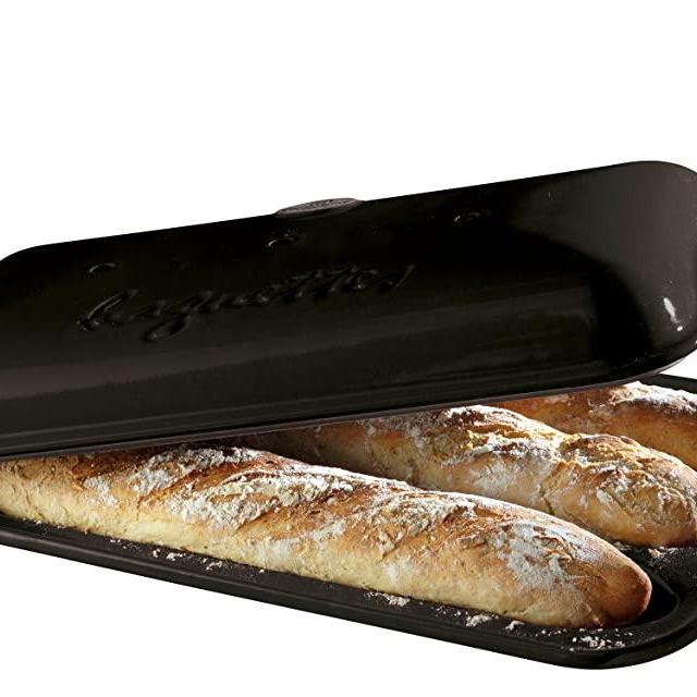 Emile Henry Made In France Baguette Baker, 15.4 x 9.4"", Charcoal