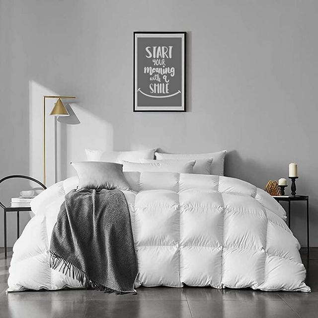 APSMILE 100% Organic Cotton Goose Feather Down Comforter Medium Warm All Seasons Hypoallergenic Duvet Insert (King, Ivory White)