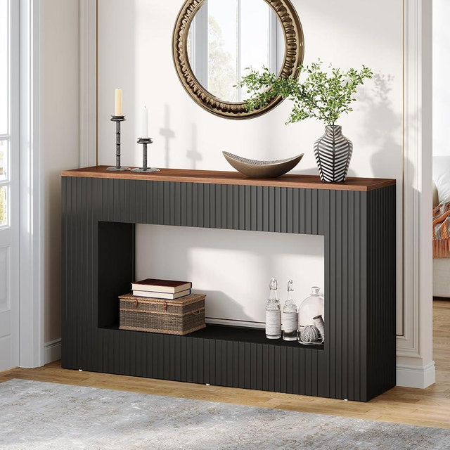 Tribesigns Modern Console Table, 55-Inch Wood Entryway Table with Storage, Narrow Long Sofa Table Behind Couch Table for Living Room, Foyer, Hallway, Black