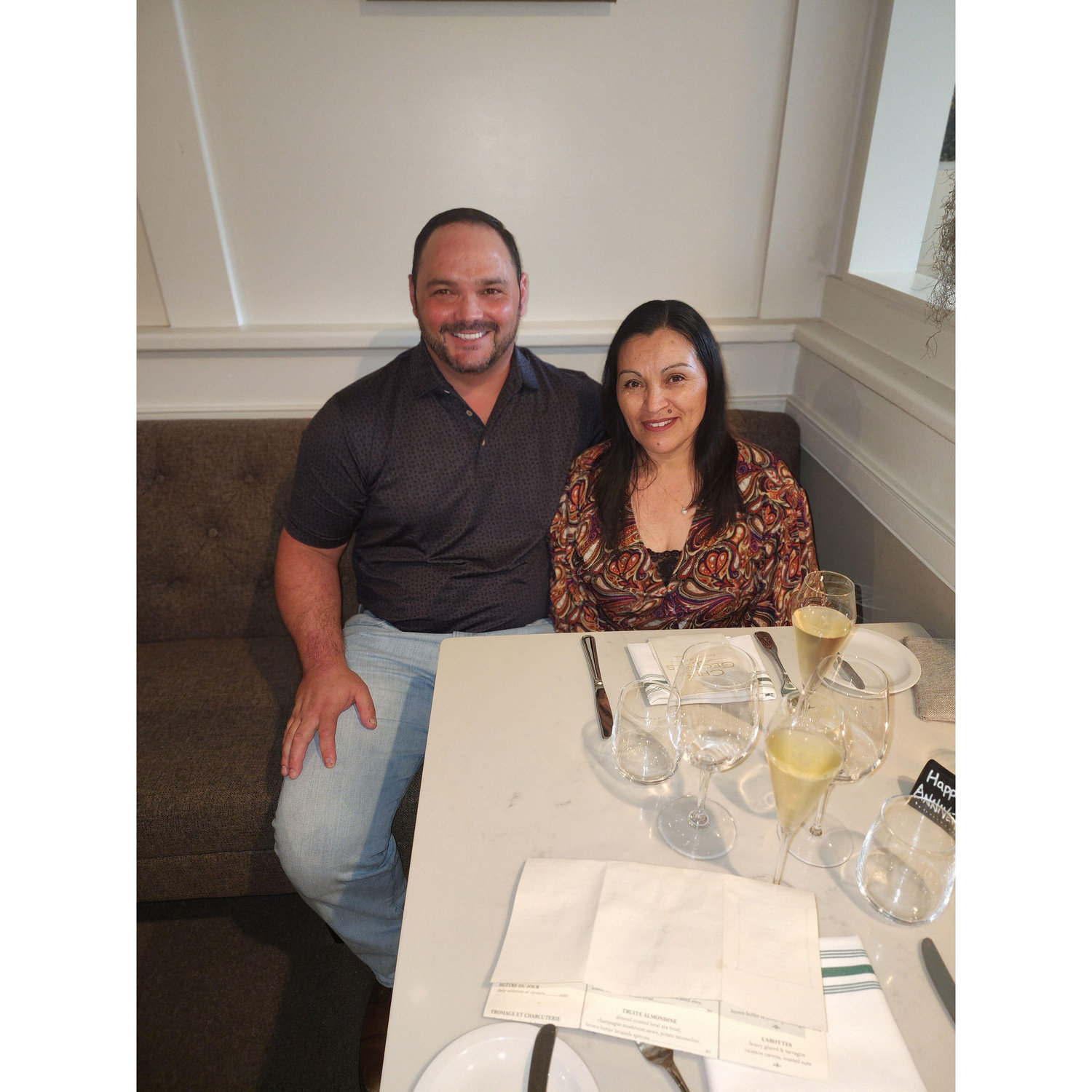 2nd year anniversary together Feb 24th I aksed her to dinner at Chez George Bistro.  Champagne!!