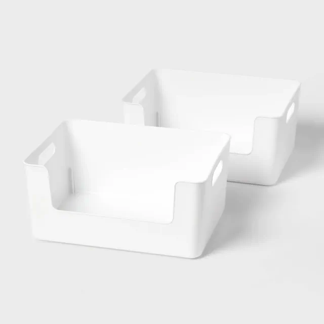 2pk Large Plastic Open Face Pantry Bin White - Brightroom™