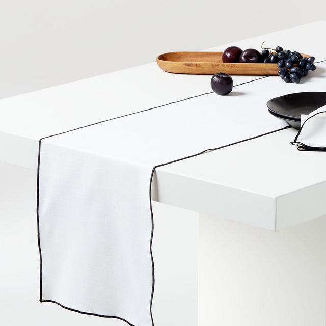 White Merrow Stitch Organic Cotton Table Runner 90"