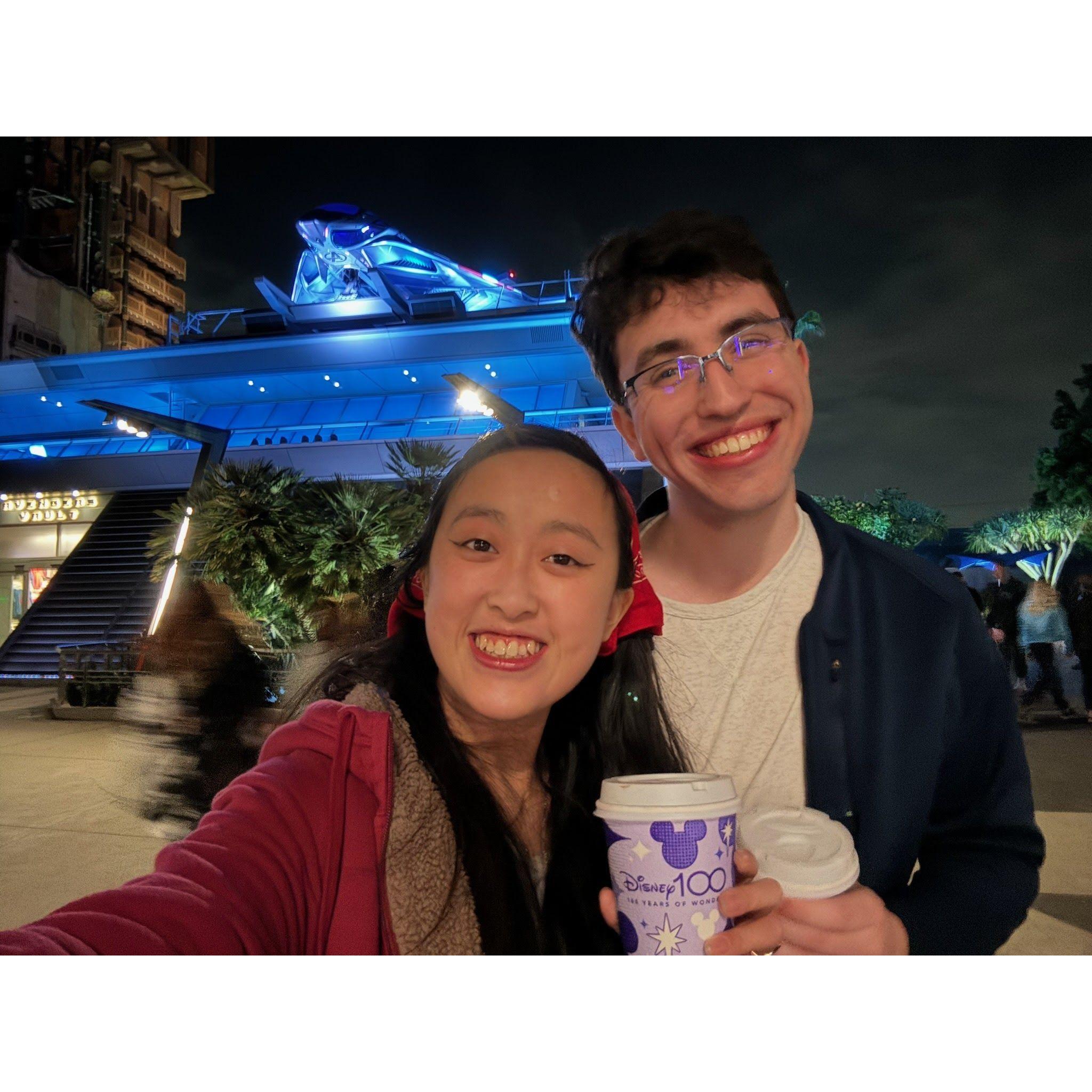 January 2, 2024 - Selfie with some hot chocolate at Avengers Campus