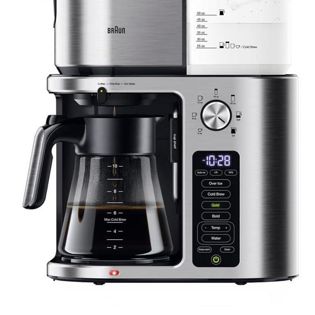 Braun MultiServe Plus 10- Cup Pod Free Drip Coffee Maker, 7 Brew Sizes/Hot & Cold Brew & Hot Water for Tea, KF9370SI