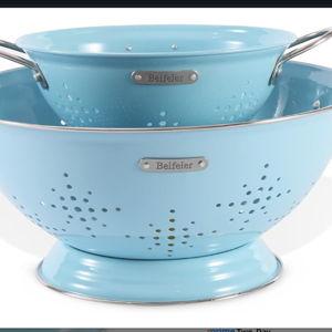 Metal Colander 2 Pack, Strainer Bowel with Handles 2Qt & 6Qt Powder Coated Solid Ring Base Heavey Duty Kitchen Drainer Basket for Pasta Veggies and Fruits,New Home Apartment Essentials (ArcticBlue)