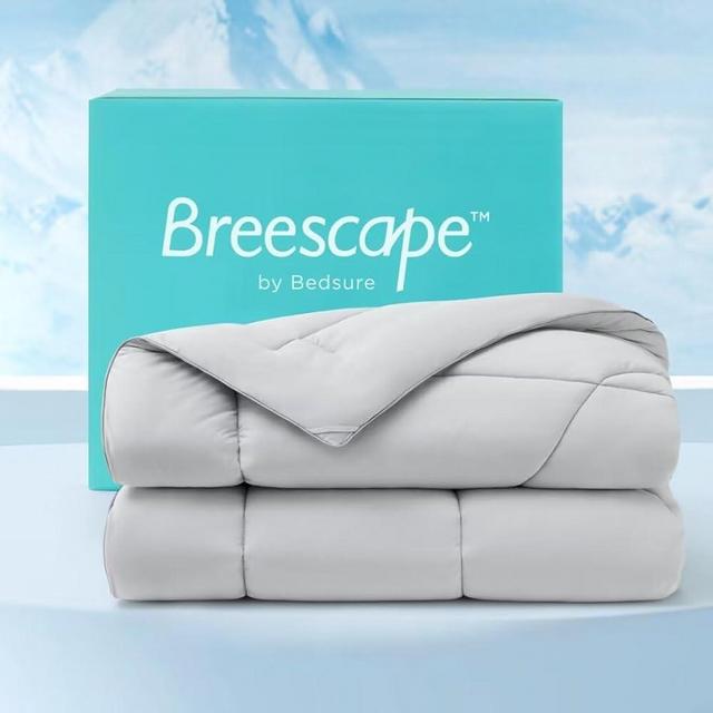 Bedsure Breescape Cooling Comforter King Size, Double-Sided Cool Tech Comforter, Soft Cooling Comforter for Hot Sleepers,Q-Max>0.4, Breathable & Lightweight Comforter King Duvet Insert(Grey, 102"x90")