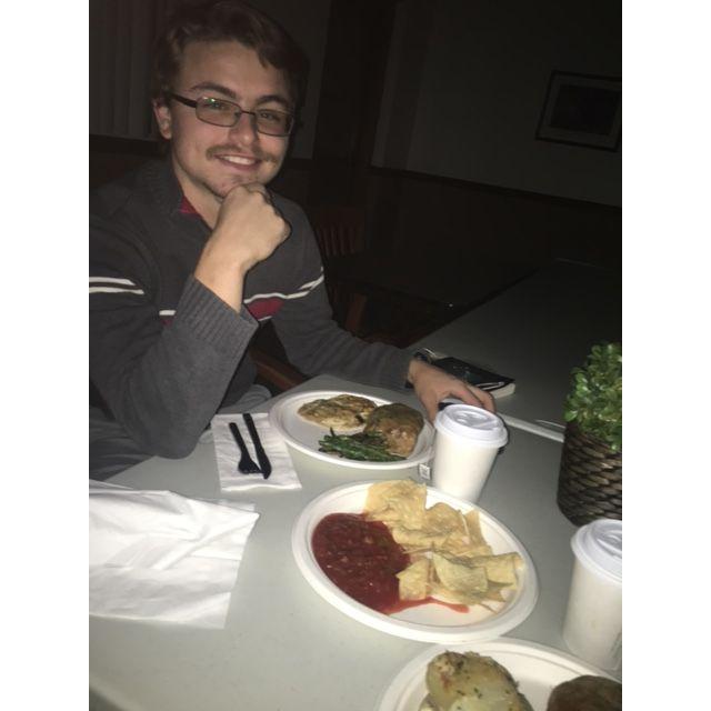 A surprise dinner date I threw for Michael in a classroom one night after seminar. Perks of working in a kitchen: free really good food after special events :)