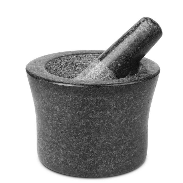 Flexzion Mortar and Pestle Set, Gray - Solid 5.5 inch Heavy Granite Molcajete Stone Grinder Crusher Bowl For Guacamole, Herbs, Spices, Garlic, Medicine Pills, Grain, Seeds, Fruits, Kitchen