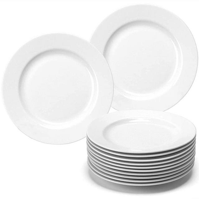 amhomel 8.75 Inch Bone China Salad Plates, Porcelain Round White Dinner Plates for Dessert and Appetizer, Dinnerware Set and Serving Dishes, Safe in Microwave, Oven and Dishwasher, Set of 12