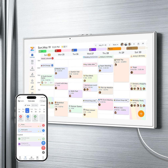 HOOCEN 15.6 Inch Smart Digital Calendar with FREE APP for Fridge & Wall Touch Screen, Gifts for Mom Wife & Daughter, Magnetic Mount, Electronic Planner, Auto Sync Schedules, Family Chore Chart, White