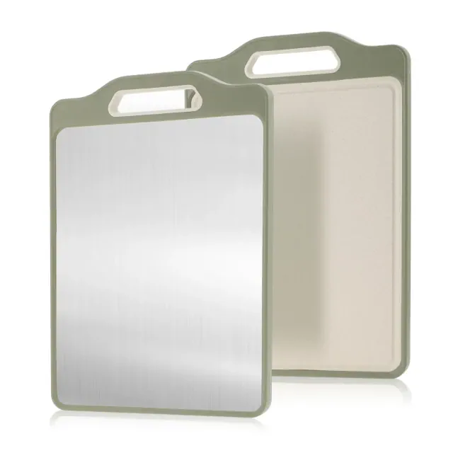 Unique Bargains Double-Sided Stainless Steel Cutting Board Green 1 Pc
