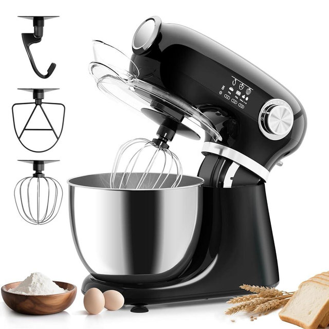HAVATO Stand Mixer,12 Speed Tilt-Head Electric Mixer With 5.3 Quart Stainless Steel Mixing Bowl,Kitchen Mixer With Egg Whisk, Dough Hook, Beater & Baking Spatula, BLACK