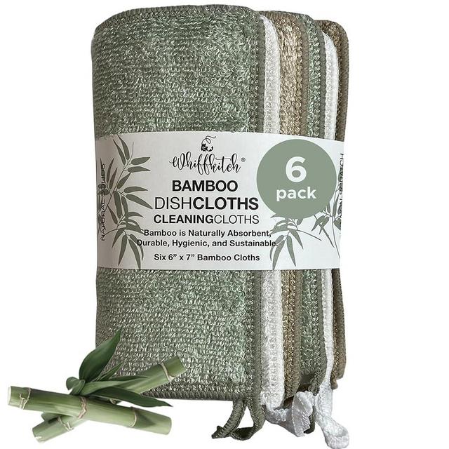 Whiffkitch Dishcloths for Kitchen - 6pk Bamboo Dish Cloths, Scrub Non-Scratch Dishcloths for Washing Dishes, Absorbent, Reusable & Hygienic Durable Kitchen Dishcloths - Solid