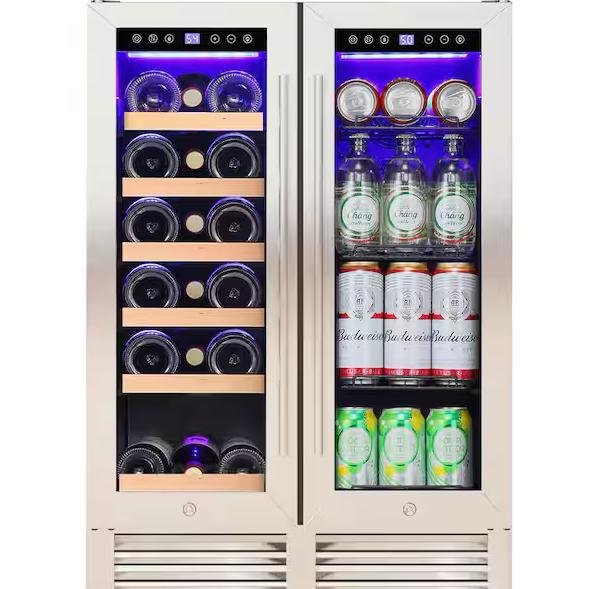 24 in. Dual Zone 18-Wine Bottles and 56-Cans Beverage and Wine Cooler in Silver