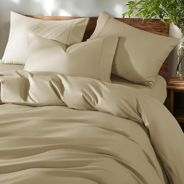 Shilucheng 100% Cotton King Size Duvet Covers - 600 Thread Count, Luxury Sateen Weave Egyptian Cotton Comforter Cover with Zipper Closure，Hotel Bedding Duvet Covers 3 Piece (Linen)