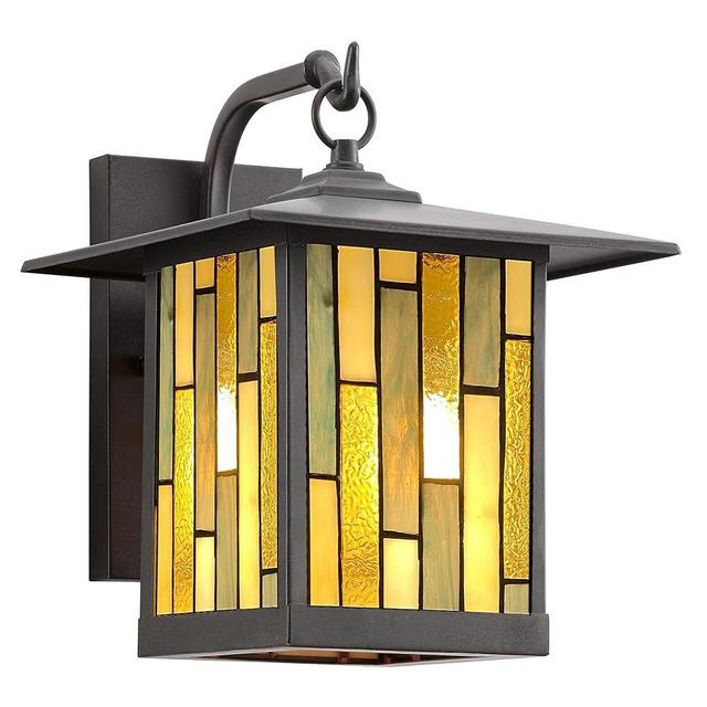 RIVER OF GOODS Stained Glass Outdoor Light Fixture - 11.75" H - Mission Style Porch Light - Tilda