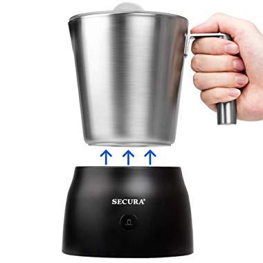 Secura 4 in 1 Electric Automatic Milk Frother and Hot Chocolate Maker Machine 8.45 oz Stainless Steel Dishwasher Safe Cordless Removable Milk Jug