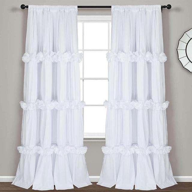 Homechoice Decor Thermal Insulated Blackout Window Curtains, 54" W x 84" L x 2 Panels, Boho Ruched Window Treatments with 3 Rows of Butterfly Flowers, Rustic Rod Pocket Drapes for Room, White (LQ-30)