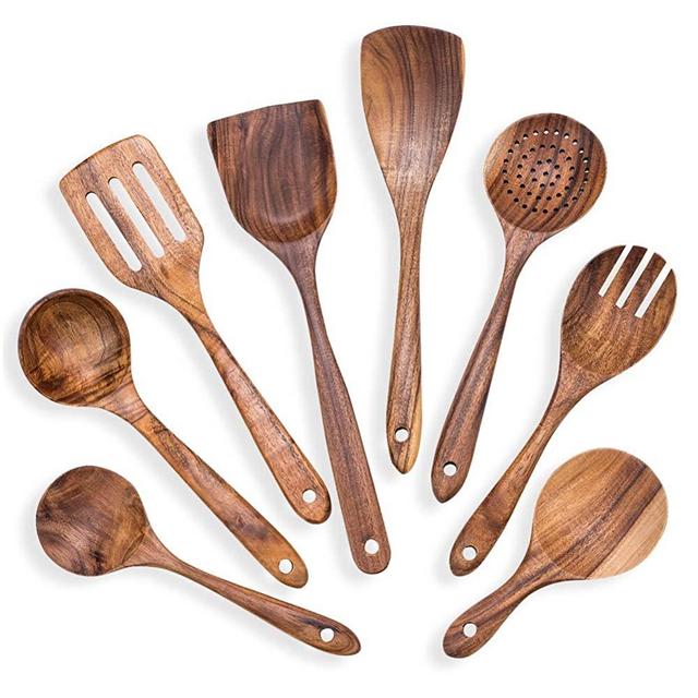 8Pcs Wooden Cooking Utensil Set Kitchen Utensils Set Teak Cooking Spoon Set Kitchen Utensils Gadgets Set Non-stick Pan Kitchen Tool for Cooking