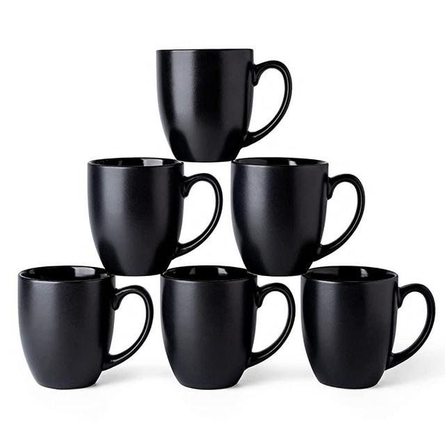 AmorArc Coffee Mugs Set of 6, Ceramic coffee mugs with large handle for Men Women friends, 16oz Coffee Mugs for Coffee,Tea,Latte,Cocoa. Easy to Hold&Clean, Dishwasher&Microwave Safe, Matt Black