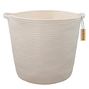 INDRESSME XL Cotton Rope Storage Basket Baby Laundry Basket Woven Baskets with Handle for Diaper Toy Off White Home Decor 16.0"x 15.0"x12.6"