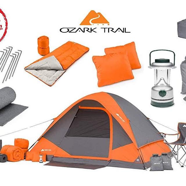 OZARK Trail Family Cabin Tent (Gray/Orange, 4 Person (22 Piece Combo Set))
