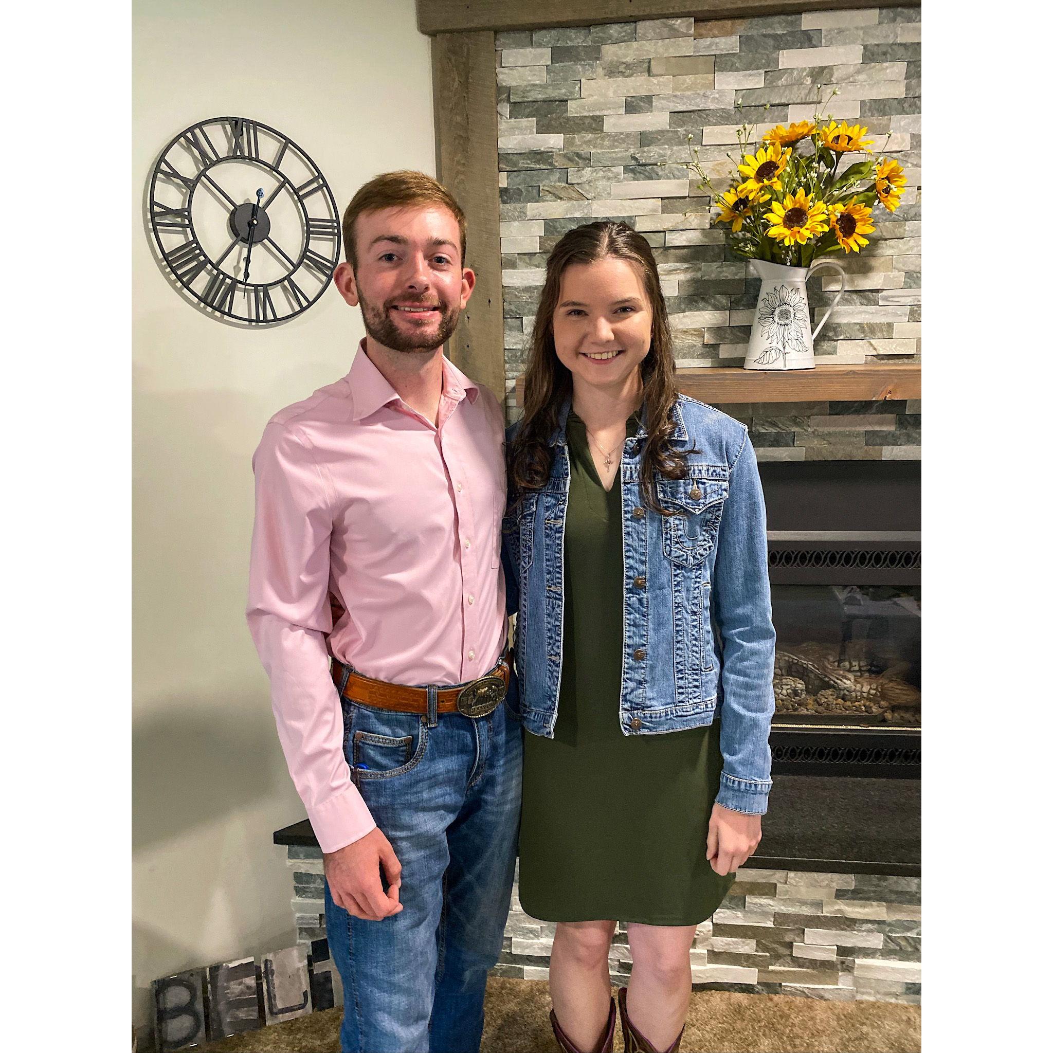 Dressed up to attend our first wedding celebration together