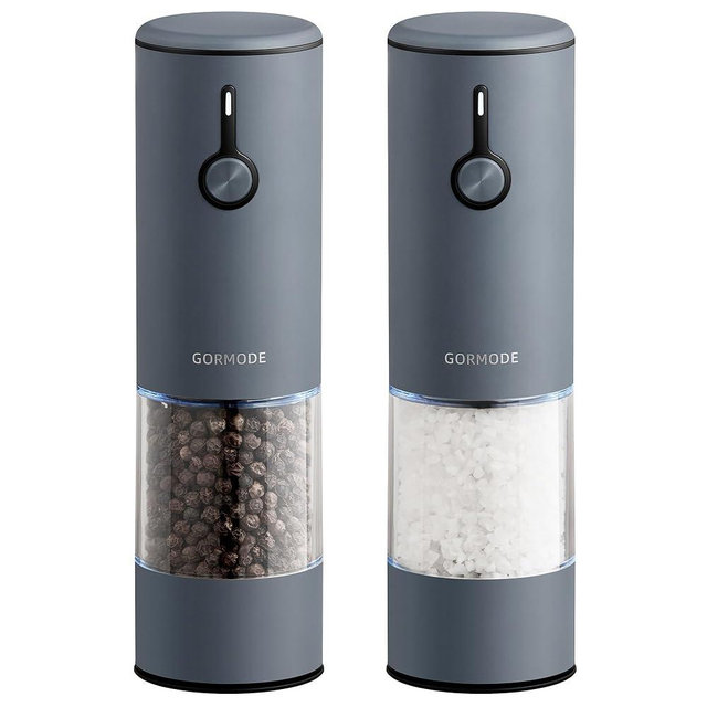 Stainless Steel Electric Salt and Pepper Grinder Set (Wedgwood Blue) - 2 Pack Rechargeable Mills with LED Light, 6 Adjustable Grind Modes & Rustproof Design - Premium Kitchen Tool with USB-C Charging